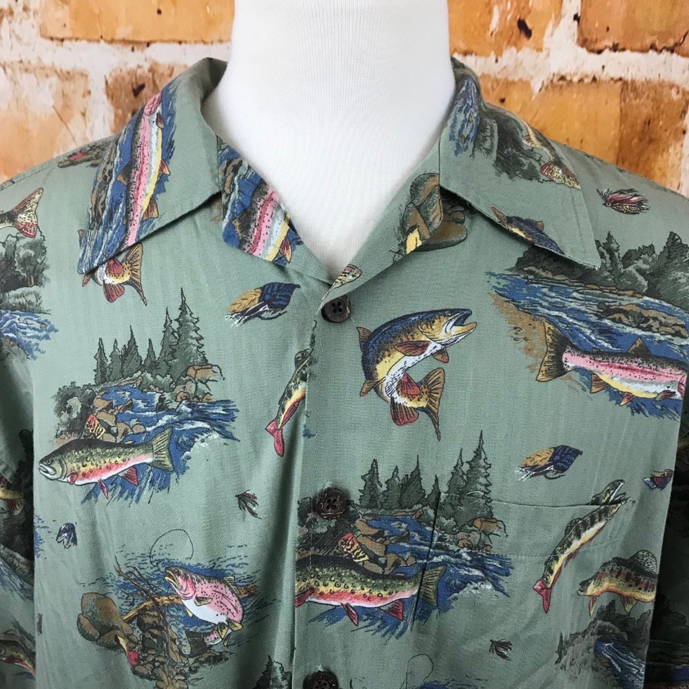 Trout Fishing Button Down Shirt Men's Size XL